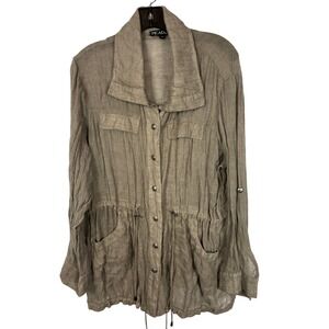 Picadilly Linen Blend Utility Jacket Taupe Brown Drawstring Waist Medium